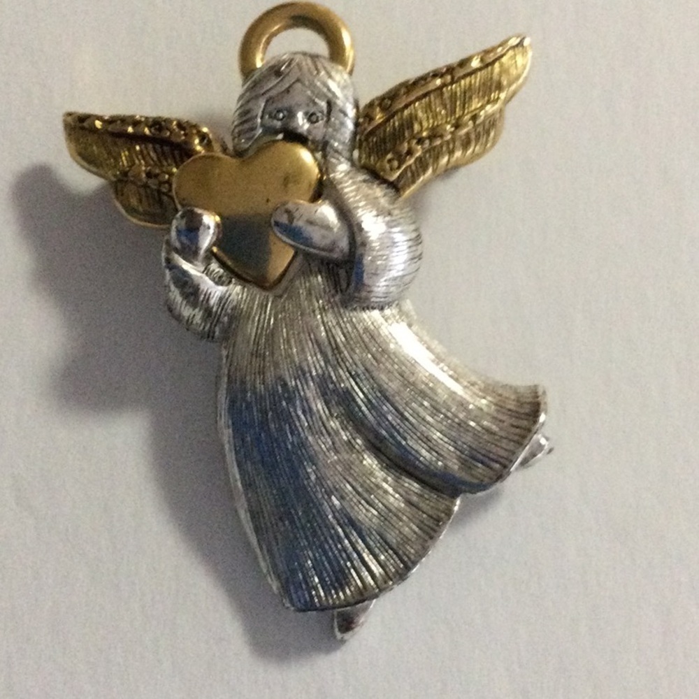 Vintage LC Angel With Heart Brooch size 2” by 1 1/2”